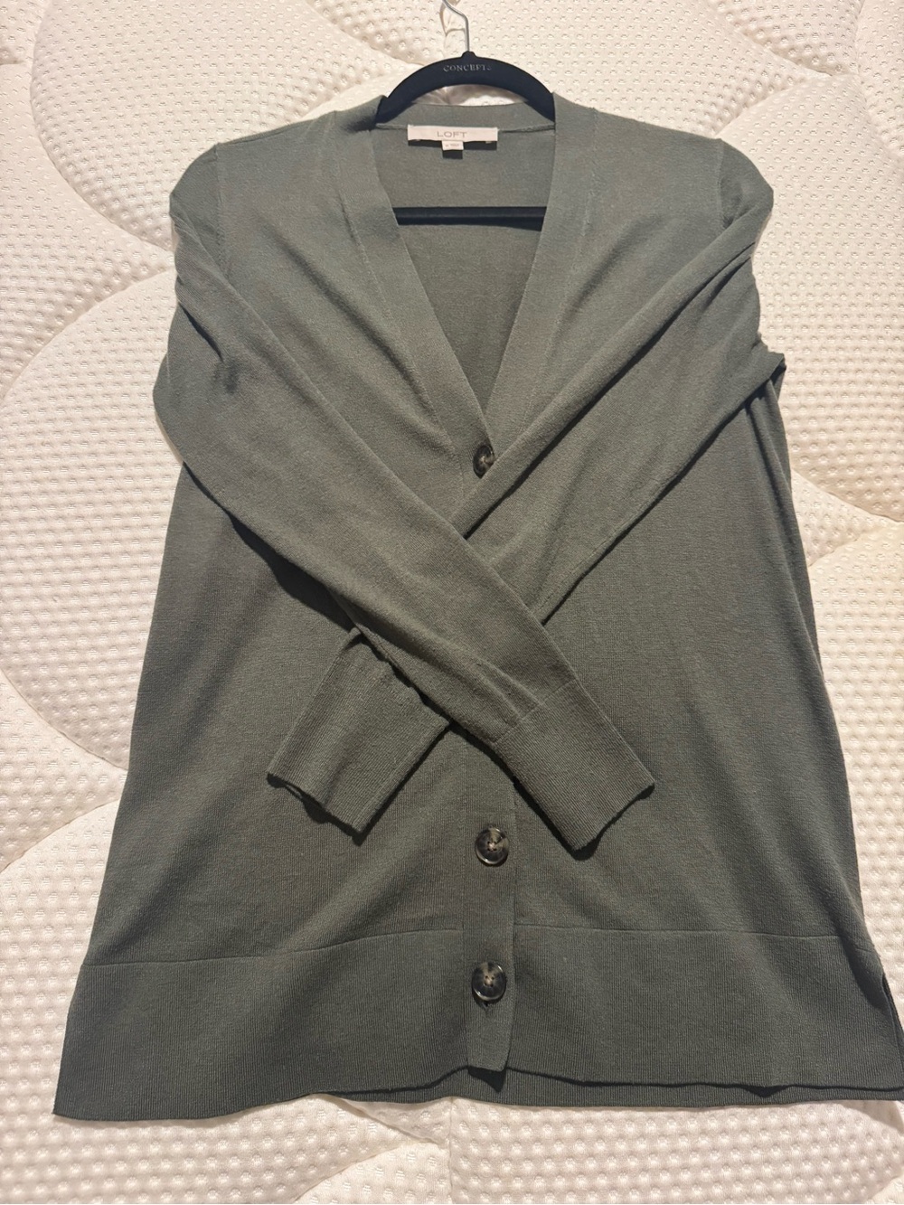 LOFT Olive-Gray V-Neck Button Cardigan